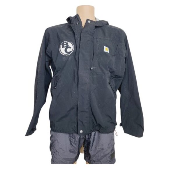 Carhartt Men's Black Hooded Long Sleeve Outdoor Rain Jacket Size Large - Picture 1 of 10